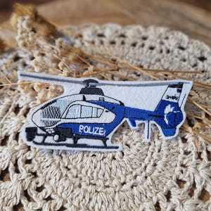 Polizeihubschrauber Patch | Applikation zum Aufbügeln & Aufnähen | Blau / Weiß | 14 x 6 cm