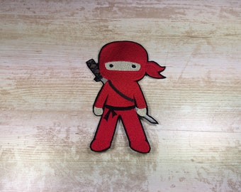 ninja rood | Ninja rood| Geborduurde applicatie | Applique voor naaien en strijken
