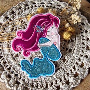 Meerjungfrau Patch zum Aufbügeln und Aufnähen| Pink, Türkis | 15,5 x 13 cm