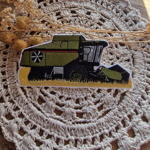 Mähdrescher Patch zum Aufbügeln und Aufnähen | Grün ( Im Claas Stil) | 17 x 8 cm
