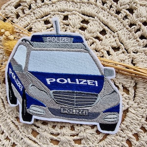 Polizeiauto Patch Aufnäher zum Aufbügeln – Hochwertige Applikation | Stoff Patch für Kleidung, Taschen & DIY Projekte