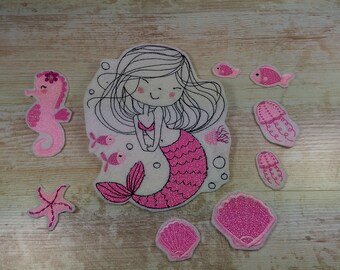 Meerjungfrau Rosa Set | Mermaid Rosa Set | Stickapplication | Applikation zum Aufnähen und Aufbügeln