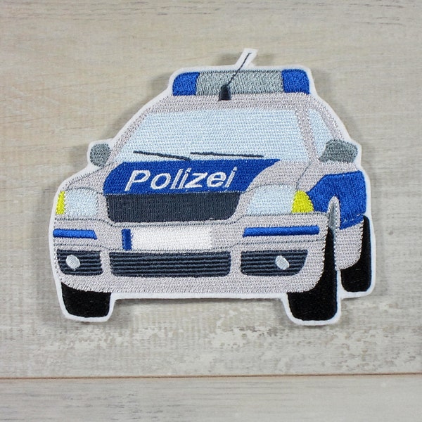 Polizeiauto groß | Police Car | Stickapplikation | Applikation zum Aufnähen und Aufbügeln