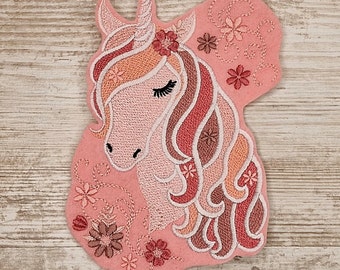 fleur tête de licorne | Fleurs Licorne | Appliqué brodé | Applique pour la couture et le repassage