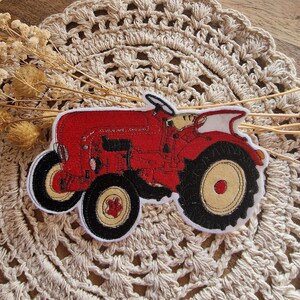 Porsche Diesel Junior Traktor Patch zun  Aufnähen und Aufbügeln | 17,5 x 12 cm| Rot