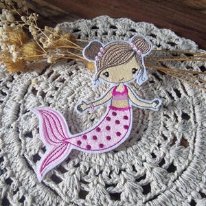 Meerjungfrau 11  Patch | Applikation zum Aufnähen und Aufbügeln | Pink/Rosa | 12 x 15 cm