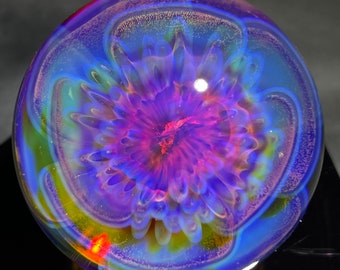 2024 1.48 Borosilicate Glass Silver Fumed Pierian Flower Marble #47 Coldworked sphere by Artist Anthony Weber