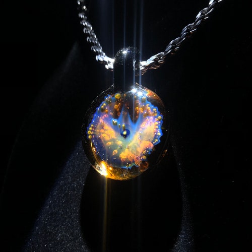 Silver Galaxy 21 unisex borosilicate art fumed glass pendant handmade by artist Anthony store Weber