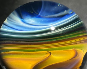 1.62 in Silver and Gold Fumed Glass landscape Marble FumeScape #03 of 2023 Handmade Sphere by artist Anthony Weber