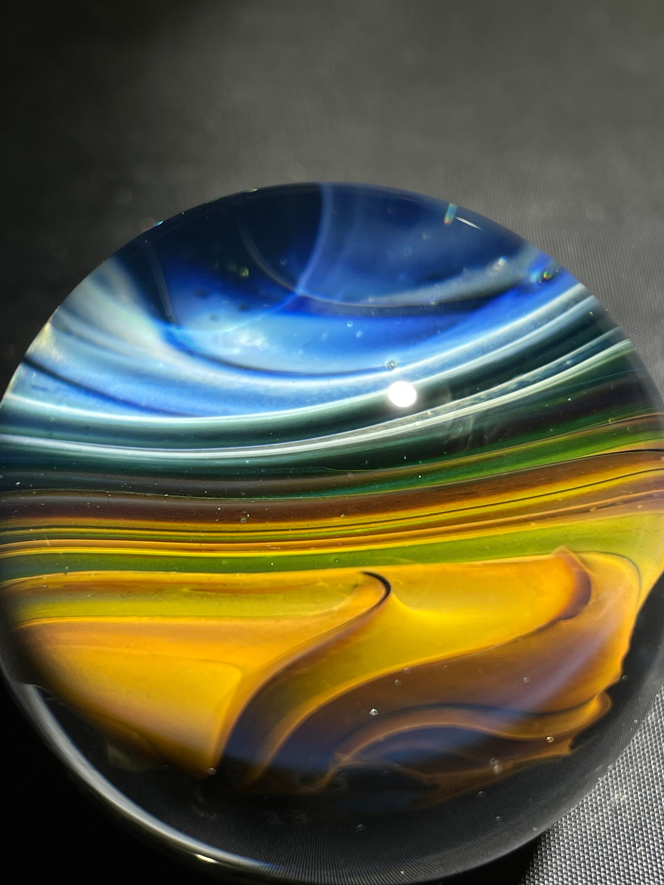 1.62 in Silver and Gold Fumed Glass landscape Marble FumeScape #03 of 2023 Handmade Sphere by artist Anthony Weber
