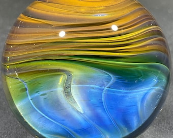 1.97 in Silver and Gold Fumed Glass landscape Marble FumeScape #11 of 2023 Handmade Sphere by artist Anthony Weber