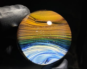 1.81 in Silver and Gold Fumed Glass landscape Marble FumeScape #04 of 2023 Handmade Sphere by artist Anthony Weber