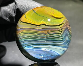1.55 in Silver and Gold Fumed Glass landscape Marble FumeScape #17 of 2023 Handmade Sphere by artist Anthony Weber