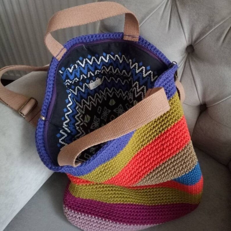 Colorful Crochet Bag / Messenger Knit Tote / XL Striped Bag / Etsy