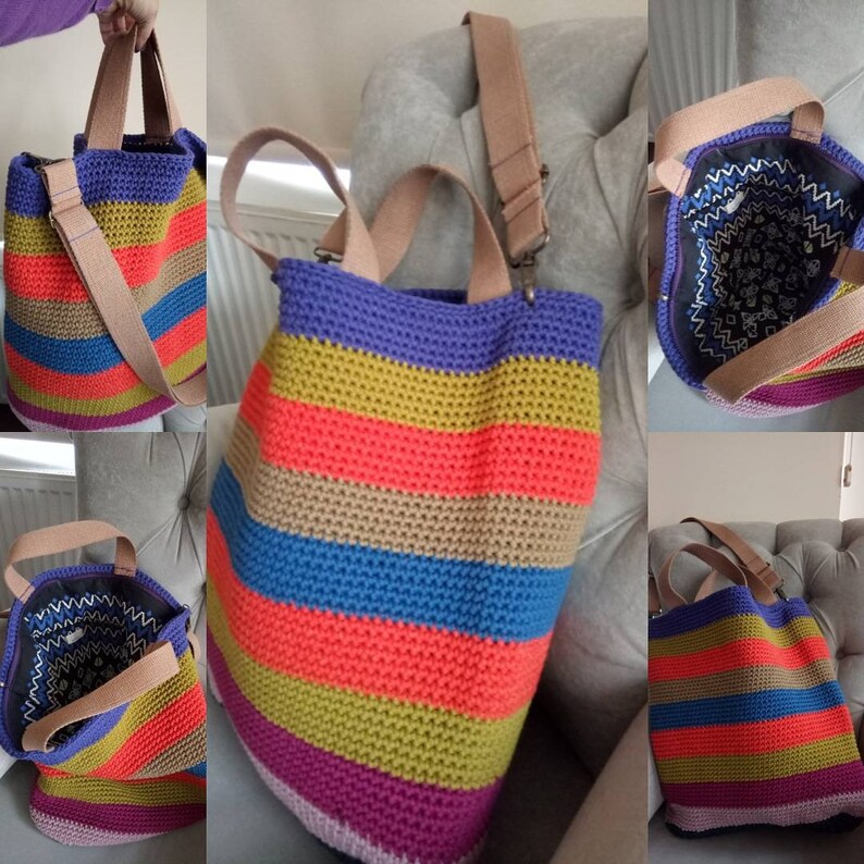 Colorful Crochet Bag / Messenger Knit Tote / XL Striped Bag / Etsy