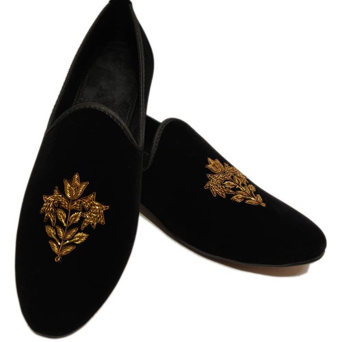 Men Luxury Hand Embroidery Zardozi Velvet Slip on Tuxedo Shoes - Etsy