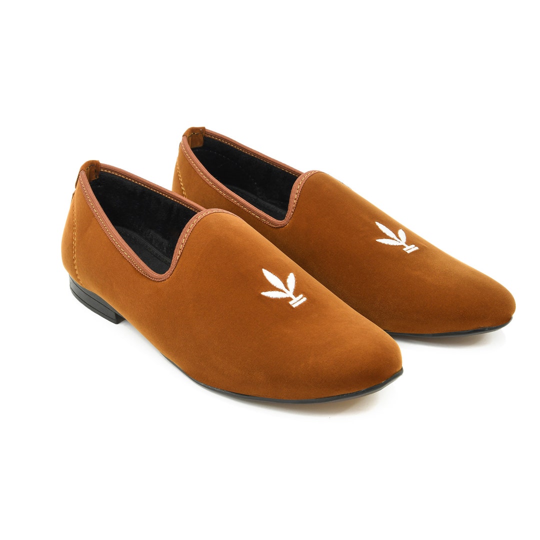 Velvet Handmade Slip on Tan Casual Loafer Stylish Moccasins