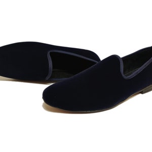 Mocasines casuales de terciopelo azul marino sin cordones, mocasines elegantes, zapatos de vestir para hombres, Oxford hechos a mano, color azul marino, terciopelo, sin cordones, color humo