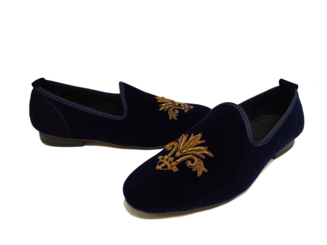 Men Luxury Hand Embroidery Zardozi Velvet Slip on Tuxedo Shoes | Etsy