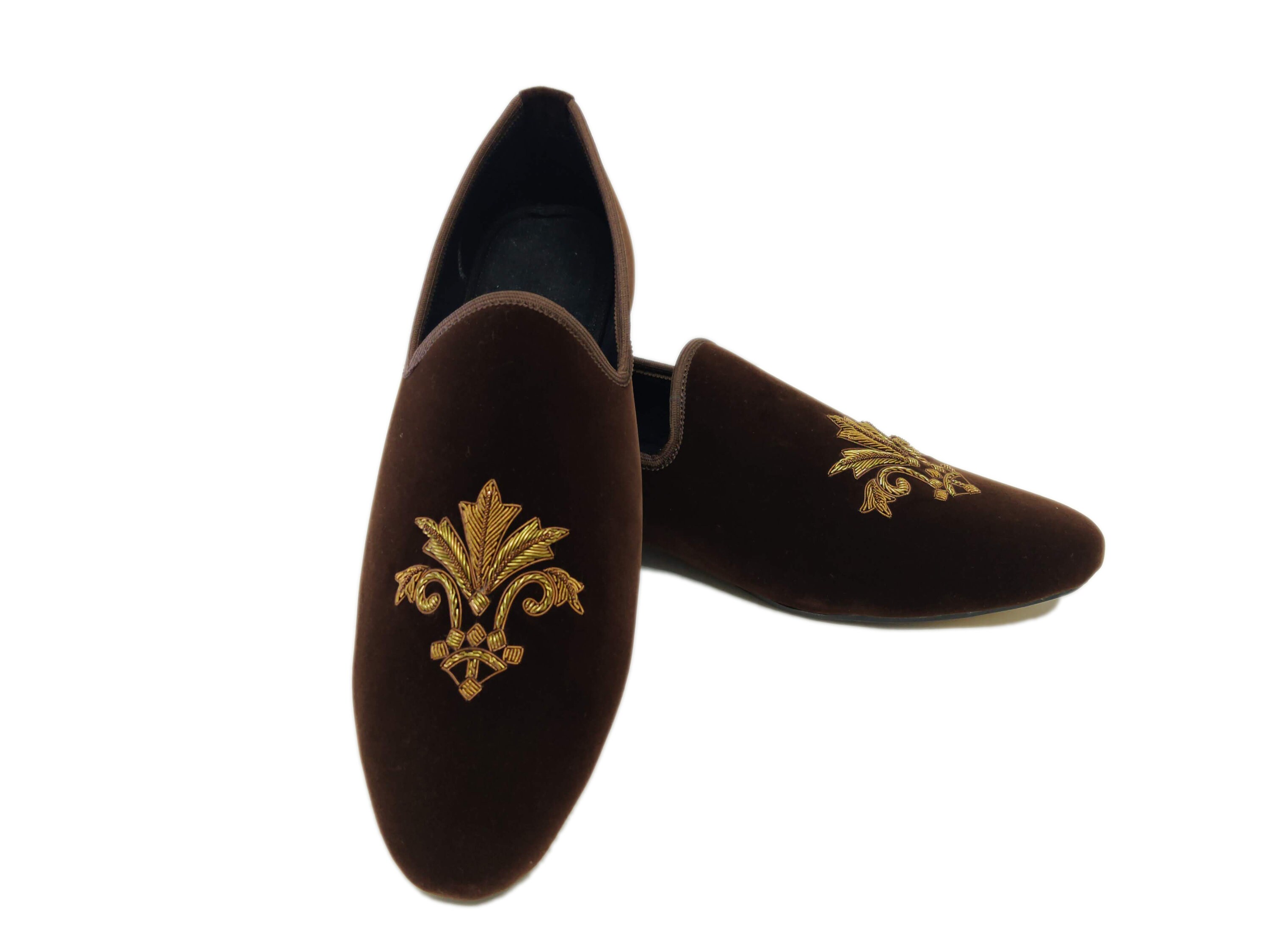 Zara Men Velvet Smoking Loafers Gold Embroidery King of Jacks Black - Mens Embroidered Velvet Smoking  main image 3