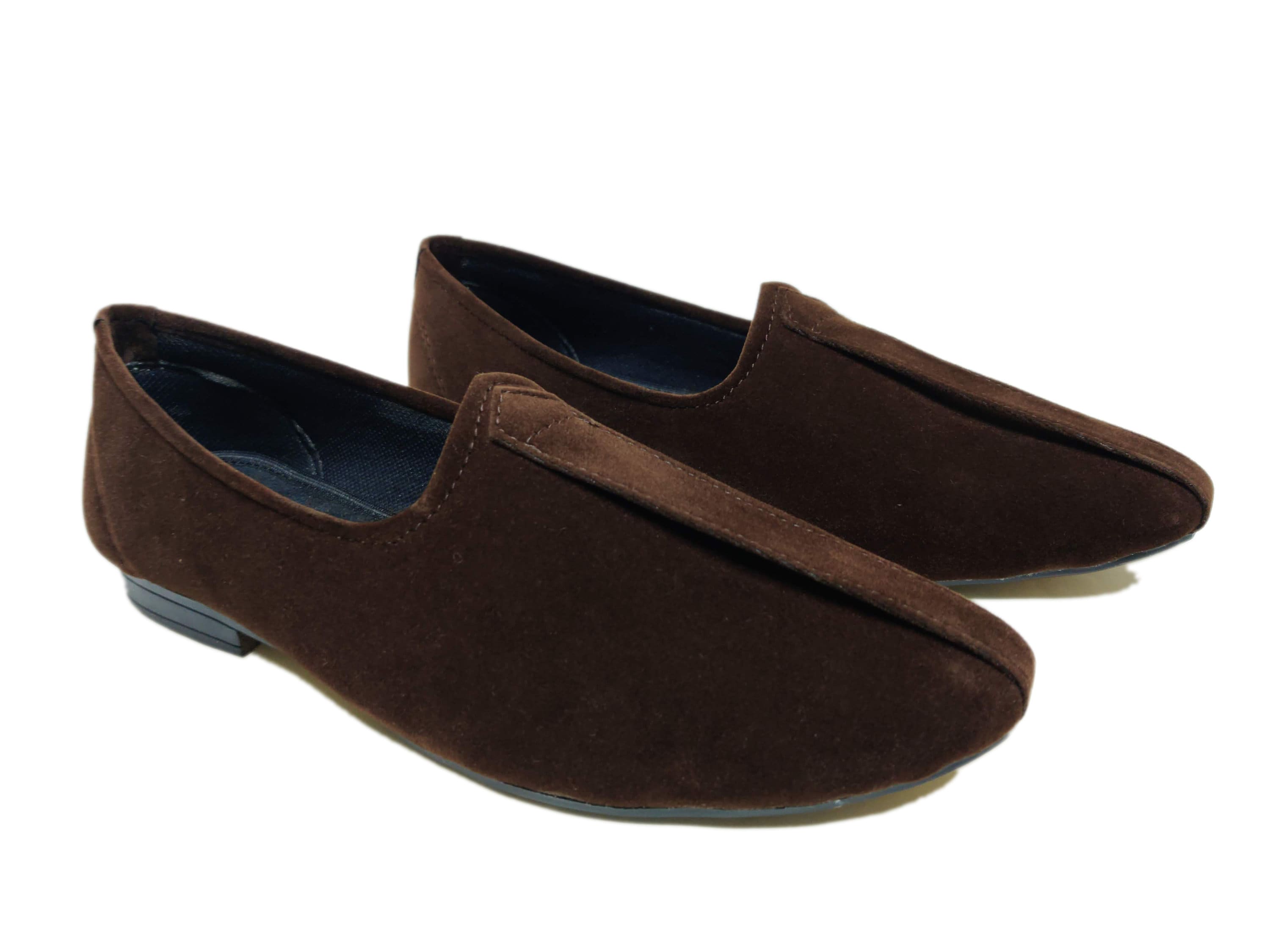 Velvet Slip On Coffee Brown Casual Mojari Handmade Loafer Stylish Moccasins Dress Shoes For Men Oxford Brown Color Velvet Smoke SlipOn