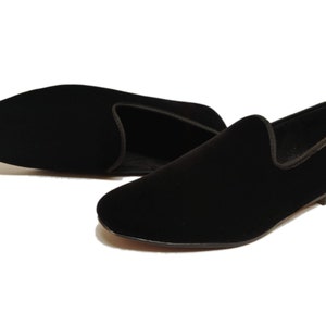 Velvet Slip On Royal Black Color Casual Loafer Stylish Handmade Moccasins Dress Shoes For Men Oxford Black Color Velvet Smoke SlipOn