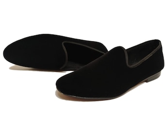 Velvet Slip On Royal Black Color Casual Loafer Stylish Handmade Moccasins Dress Shoes For Men Oxford Black Color Velvet Smoke SlipOn