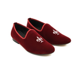 Red Embroidered Slip-On Loafers Men Red Velvet Loafers Slipon Shoes With Hand Embroidery  main image 2