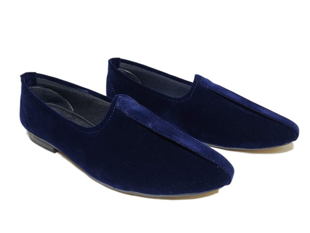 Royal Blue Velvet Embroidery Mojari Shoes for Men