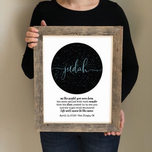 Cadeau personnalisé de bébé garçon pour la crèche - Carte des étoiles personnalisée pour bébé, signe de nom de bébé, cadeau de naissance du nouveau-né, impression de statistiques de bébé, art de constellation