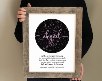 Custom Baby Girl Star Map Nursery Decor- Unique Baby Name Wall Art, Pink Star Nursery, Personalized Baby Room Decor, Celestial, Baby Gift