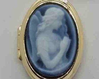 Guardian angel valuable real gemstone gem in modern photo medallion setting in 925 silver gold plated as pendant