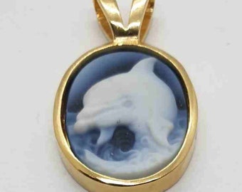 Gemstone pendant pinball, dolphin in silver or Si gold plated