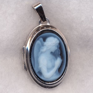 Guardian angel valuable real gemstone gem in modern photo medallion setting in 925 silver as a pendant