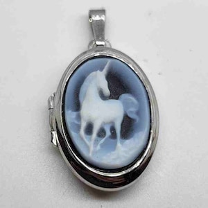 Unicorn medallion, valuable real gemstone gem in a modern photo medallion setting in 925 silver as a pendant