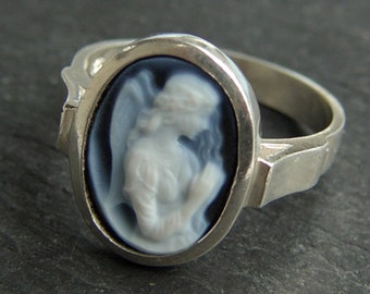 Ring with real gemstone Gemme 925 silver with guardian angel motif