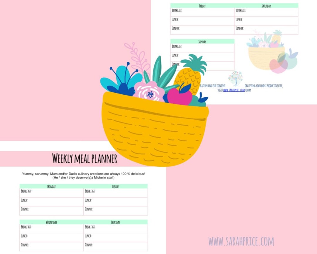 Weekly Meal Planner Printable A4 Organize Daily Tracker Goalsetting PDF ...