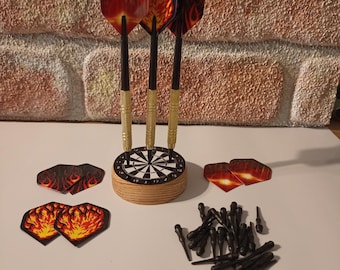 Soporte de dardos de madera con 3 flechas, 9 plumas, 24 puntas de repuesto para SoftDart ~ dardos ~ flechas