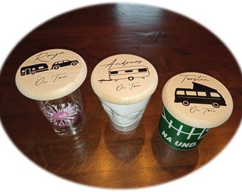 Personalized drink coaster with name, with camper motifs, beer coaster made of beech wood