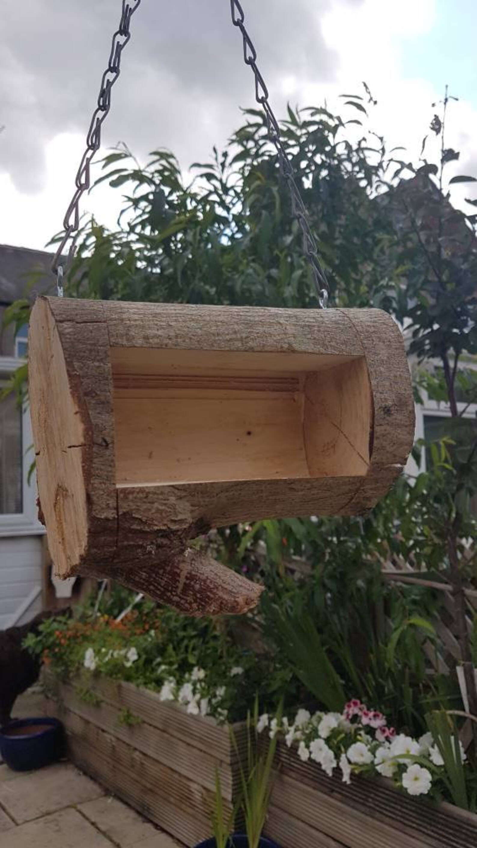 Rustic wooden log bird feeder Etsy
