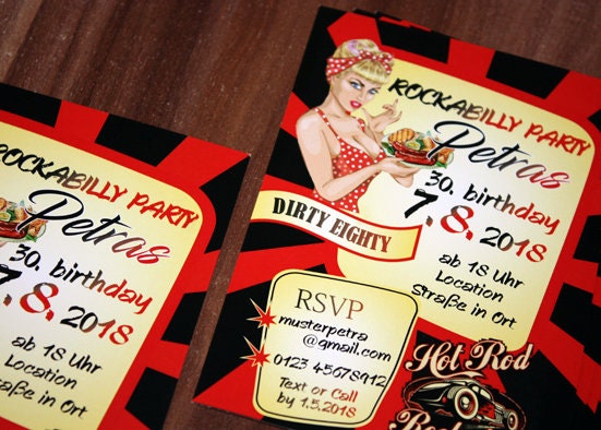 Invitation Anniversaire Rockabilly Etsy Invitation Anniversaire Rockabilly Etsy