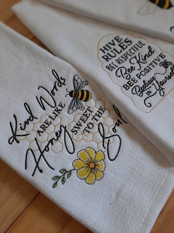 For A Well Dressed Kitchen Tea Towel, Embroidered, Bee Inspired - 1 towel