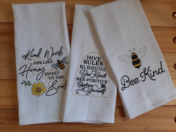 For A Well Dressed Kitchen Tea Towel, Embroidered, Bee Inspired - 1 towel