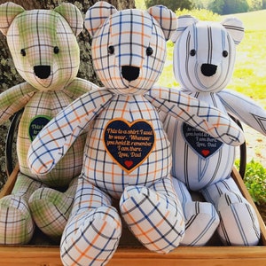 Memory Bears,Custom Made ~ Keepsake Bears~with Memory Heart Saying, Memorial Animals, Bears out of loved ones clothing