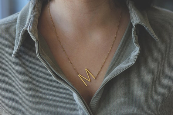 Letter Necklace Sideways Initial | Etsy