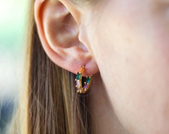 BESTSELLER Little Stones Earring • Cute Earring • Minimalist Hoop • Rainbow Gold Hoop • PerfectGift for her • Dainty Gold • Hoop earring
