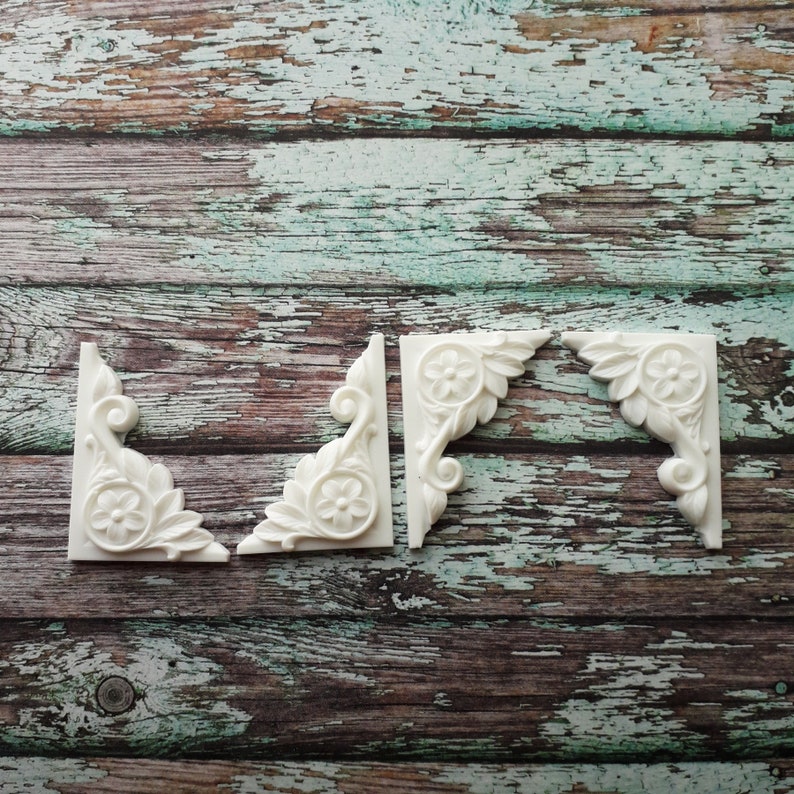 resin onlay furniture appliques doll house decor 4 pcs Corner appliques Floral corners furniture decoration craft embellishment