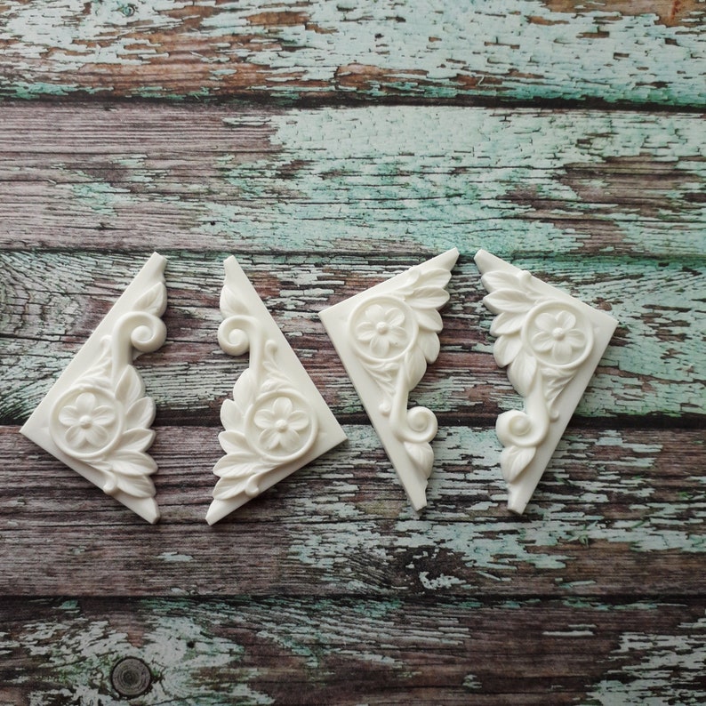 resin onlay furniture appliques doll house decor 4 pcs Corner appliques Floral corners furniture decoration craft embellishment