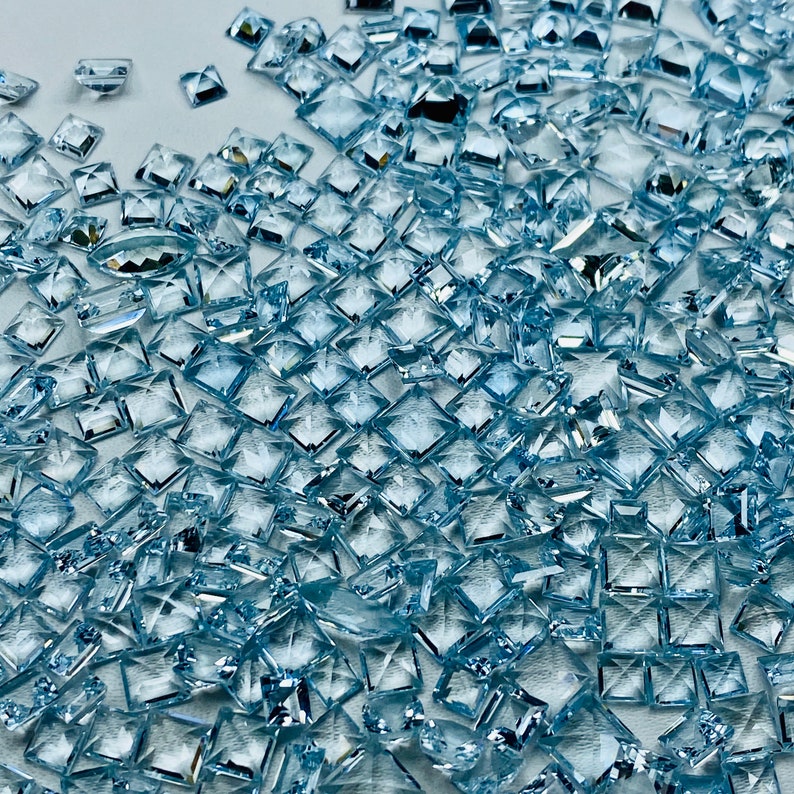 3mm to 10mm Aquamarine Gemstone square lot,Natural Aquamarine,Loose Aquamarine Faceted squares Aquamarine Jewelry price per piece