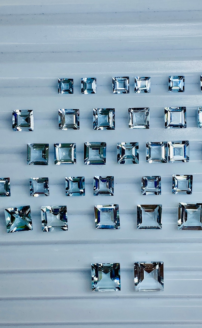 3mm to 10mm Aquamarine Gemstone square lot,Natural Aquamarine,Loose Aquamarine Faceted squares Aquamarine Jewelry price  per piece